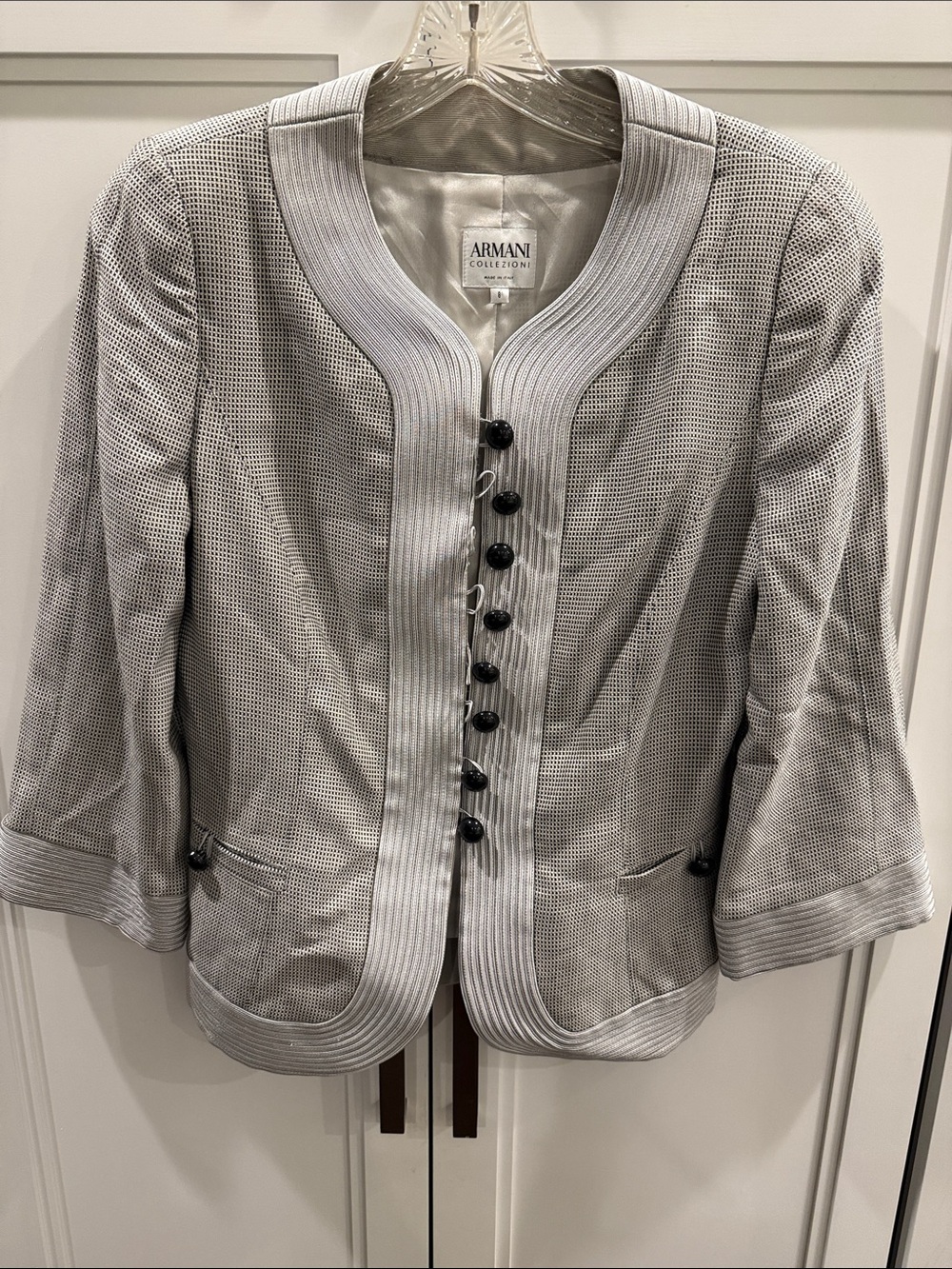 Armani Collezioni Light Gray Textured Button-Front Jacket